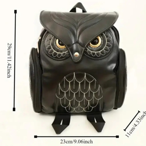 Unique Black Chic Owl Backpack  PU Leather (New) - Picture 5 of 7